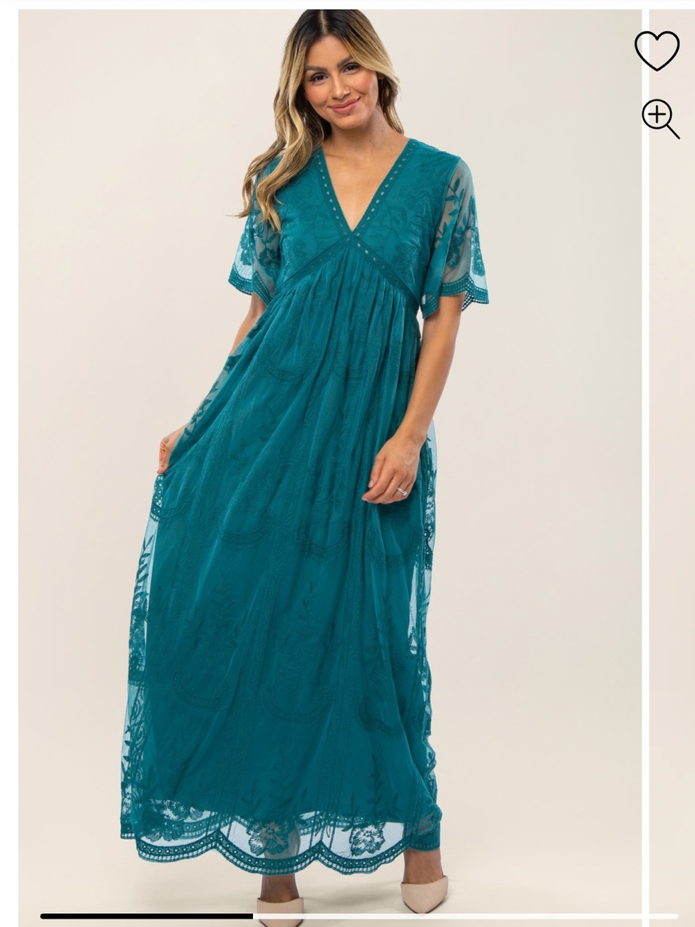 Pinkblush Teal Lace V-Neck Midi Dress